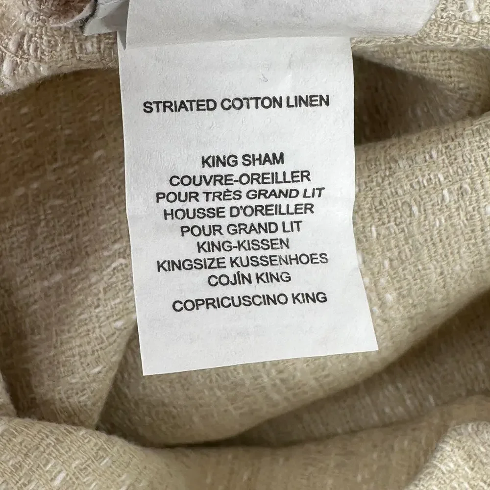 Restoration Hardware Striated Cotton Linen Pillow Sham King Size Sand